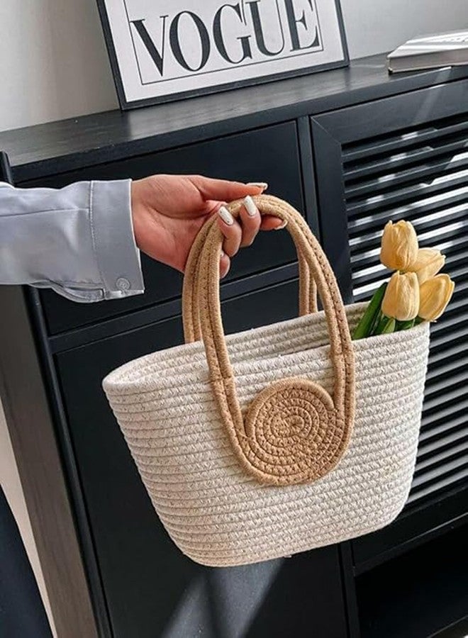 ROYAL TREND Hand Bg | Large Tote Bag | Summer Bg | Bucket Bg | Basket Bg | Beach Bags for Women Elevate your summer wardrobe with this exclusive tote. Color White,Tan Approx. 8" H x 13" L - Image 4